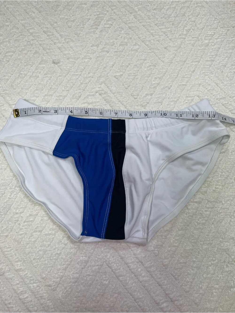 UXH Men's Colorblock Swim Briefs in White and Blue